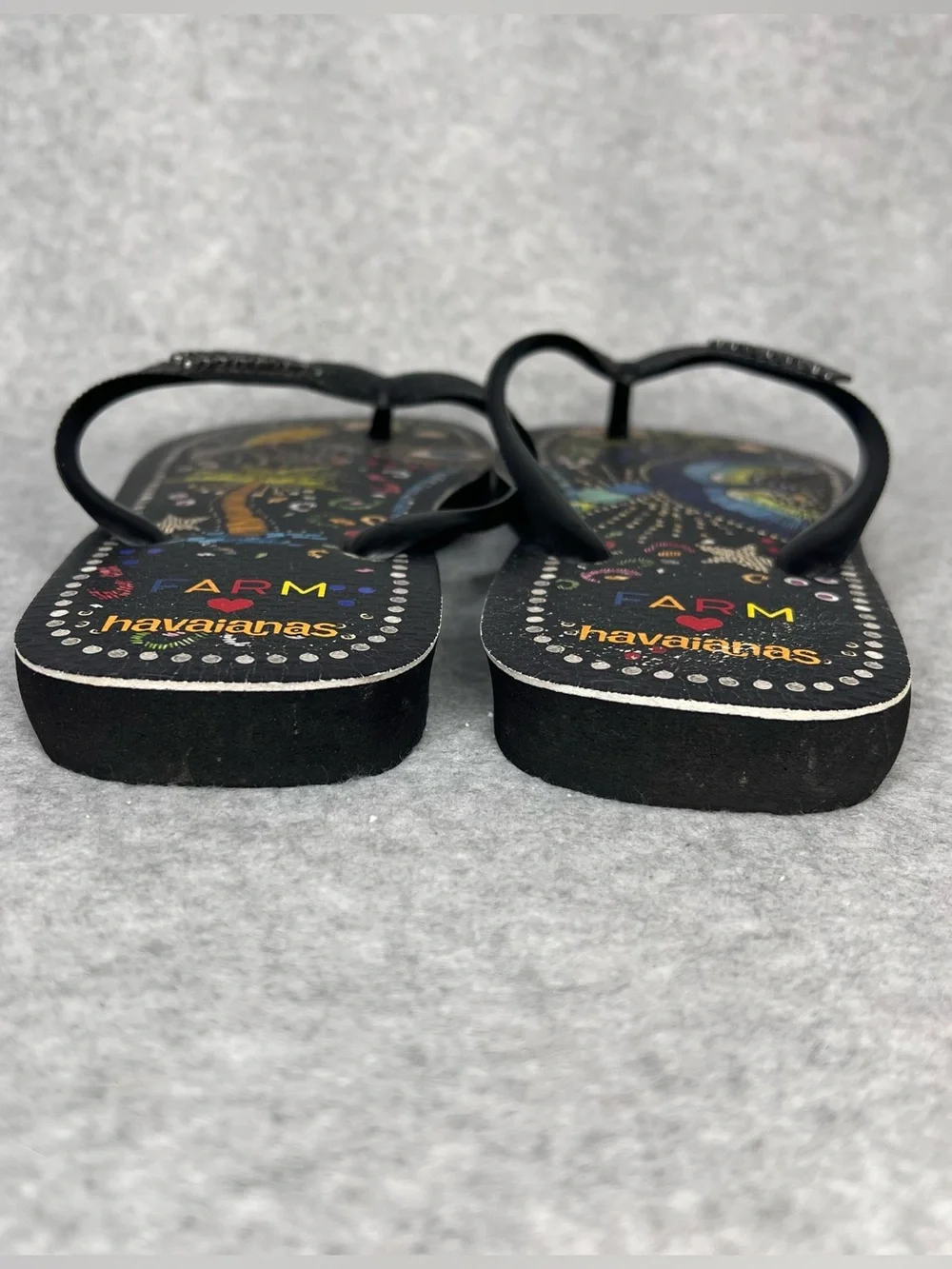 Farm Rio Black Multi Sandal in Black Havaianas Thong Flip Flops Women’s Size 7/8 - Picture 6 of 16